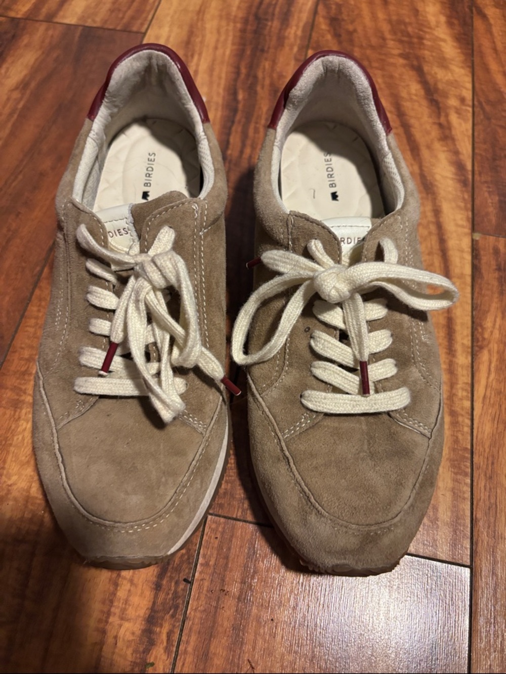 Birdies women’s  Suede Sneakers in Taupe with Burgundy Heel size 8.5